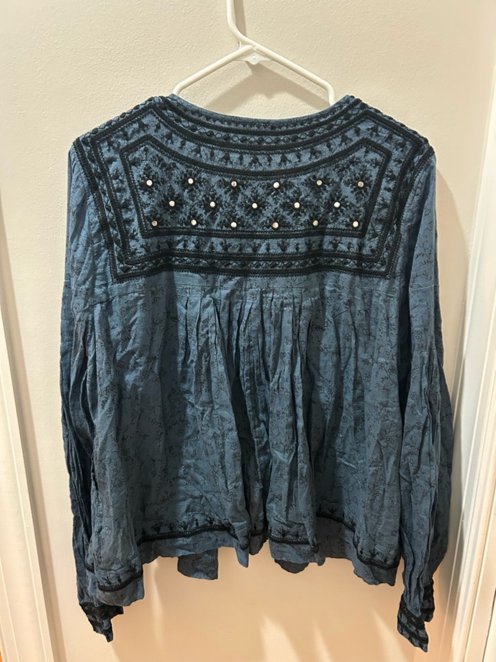 Free People Slate Blue Embroidered Open-Front top - Picture 6 of 7